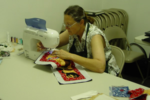 Sewing in the classroom.